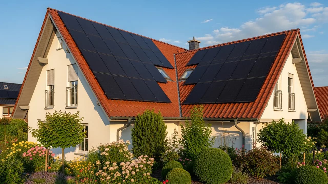 Photovoltaik-Anlage auf dem Dach eines Einfamilienhauses